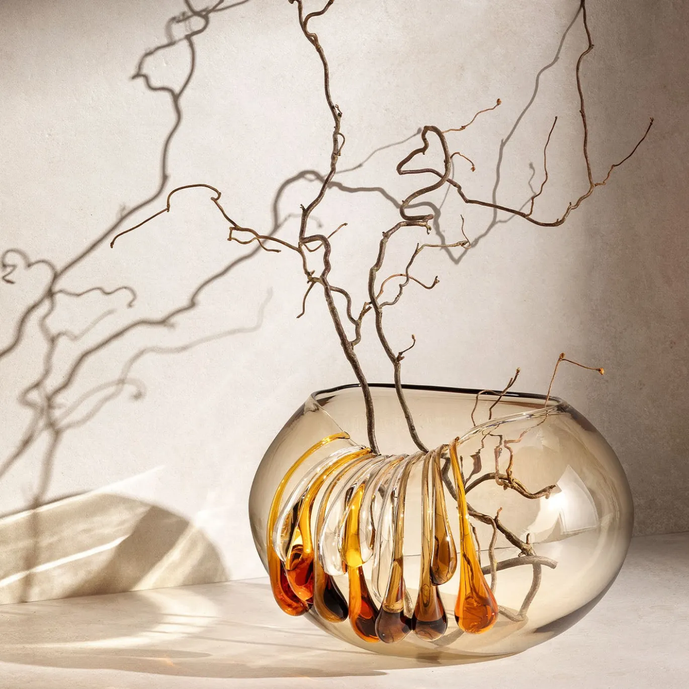 Vaso decorativo Like a Bowl in vetro beige e ambra con gocce