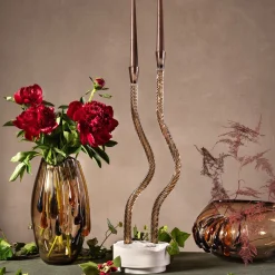 Vaso decorativo Like an Egg in vetro di Murano grigio tenue e ambra