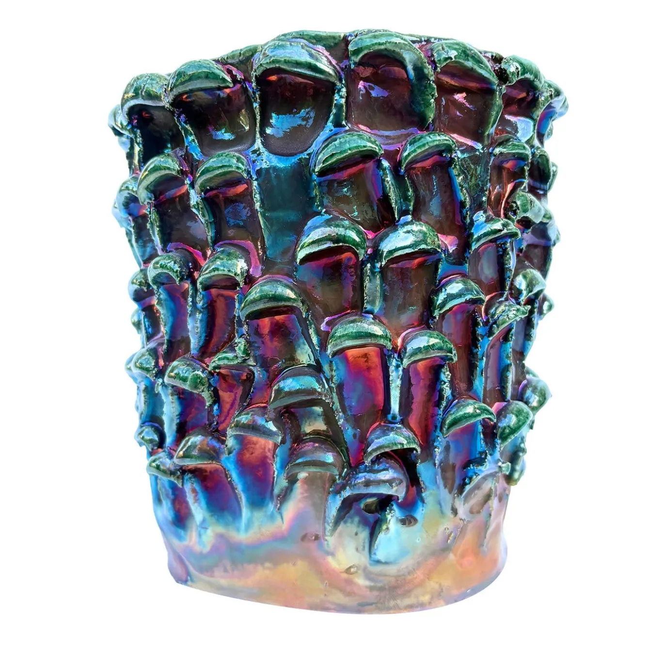Vaso decorativo Medium della serie Onda in ceramica Raku metallizzata iridescente