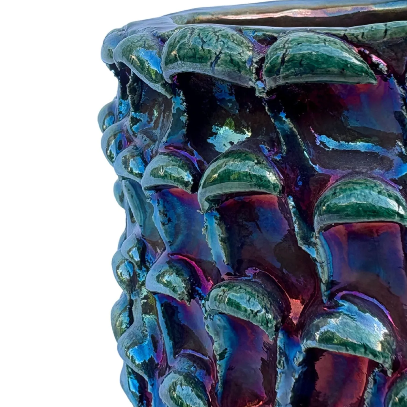 Vaso decorativo Medium della serie Onda in ceramica Raku metallizzata iridescente