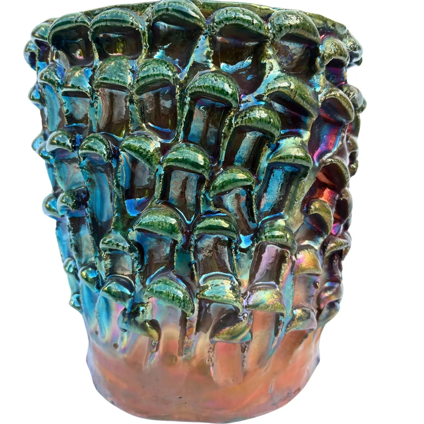 Vaso decorativo Medium della serie Onda in ceramica Raku metallizzata iridescente