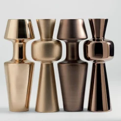 Vaso Decorativo Narrow Paire in Ceramica Oro Lucido