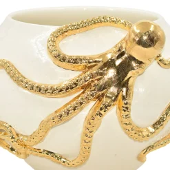 Vaso decorativo Octopus Ball in maiolica siciliana con dettaglio dorato