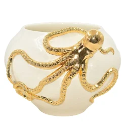 Vaso decorativo Octopus Ball in maiolica siciliana con dettaglio dorato