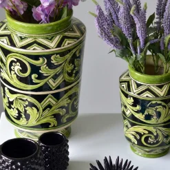 Vaso Decorativo Parigi Grande in Maiolica Siciliana Nera e Verde