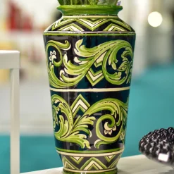 Vaso decorativo Parigi Medio in maiolica siciliana nera e verde