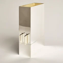 Vaso Decorativo Rettangolare Europa in Ottone Argento by Riccardo Villa-Fabbiati