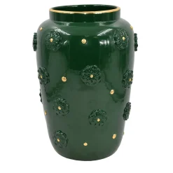 Vaso decorativo Rosette in Maiolica Siciliana verde antico con dettagli dorati