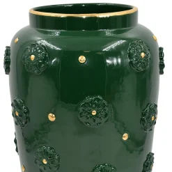 Vaso decorativo Rosette in Maiolica Siciliana verde antico con dettagli dorati