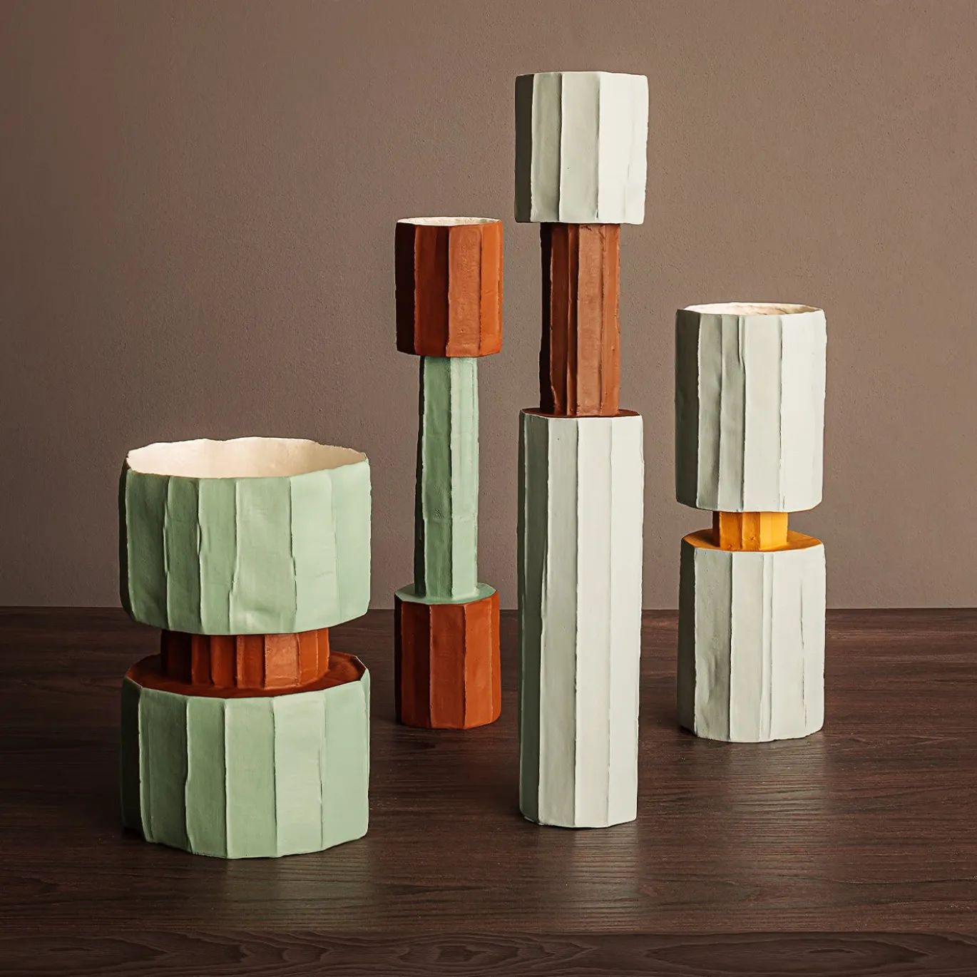 Vaso Decorativo Safa Mono Corteccia Verde Chiaro e Marrone