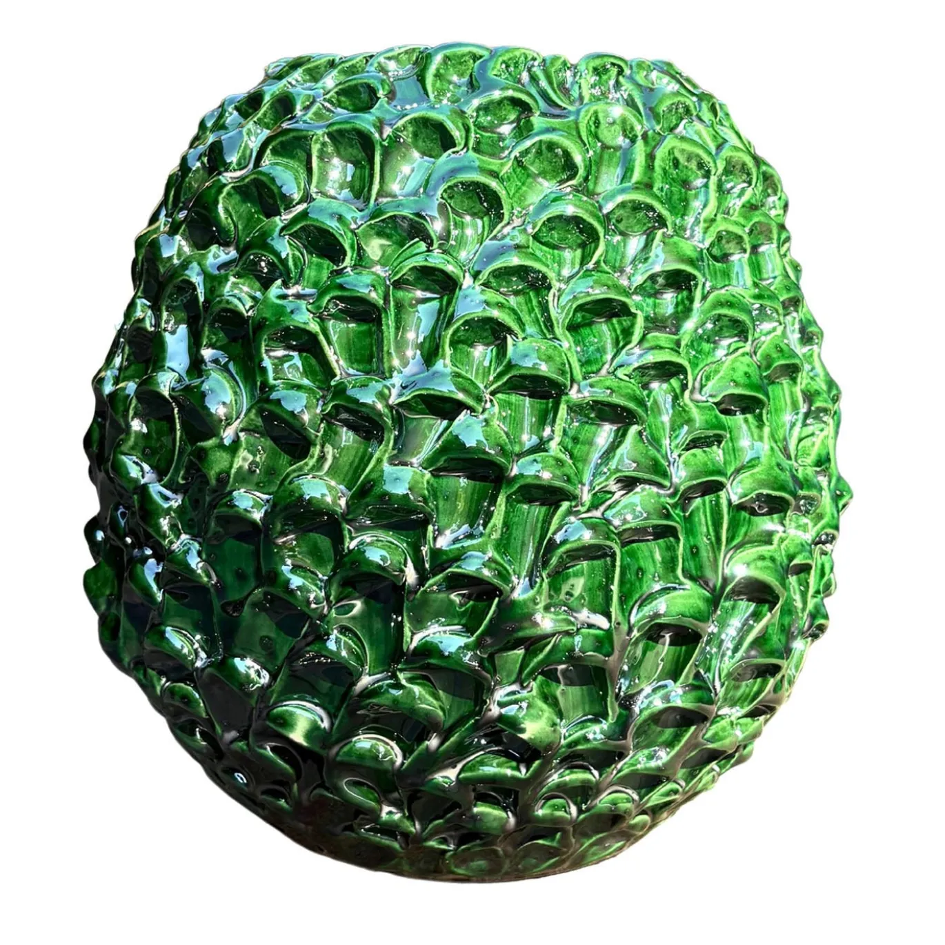 Vaso decorativo Small Round della serie Onda in Verde Muschio Dorato