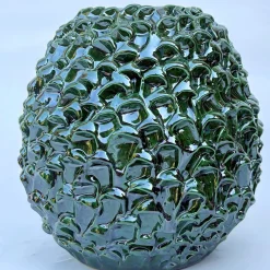 Vaso decorativo Small Round della serie Onda in Verde Muschio Dorato