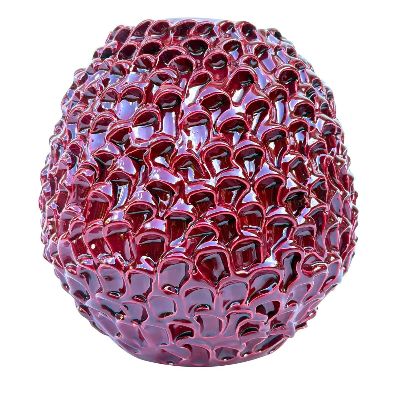 Vaso decorativo Small Round della serie Onda in ceramica rossa