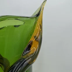 Vaso decorativo Torciglione in vetro di Murano verde e ambra