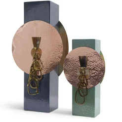 Vaso Decorativo Totem 1 in Ceramica Blu con Dettagli in Metallo