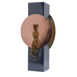 Vaso Decorativo Totem 1 in Ceramica Blu con Dettagli in Metallo