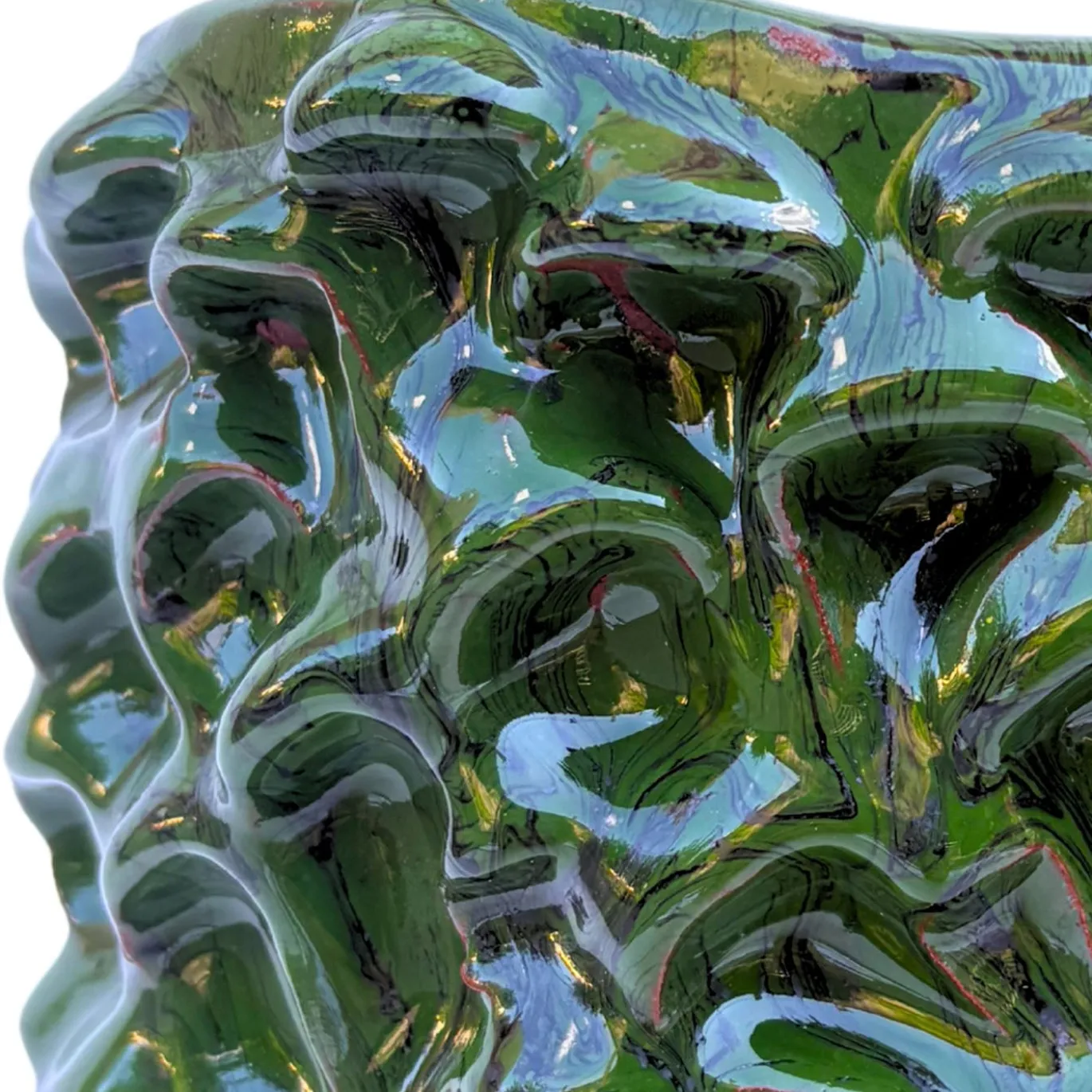 Vaso decorativo Tubino della serie Onda in ceramica verde ossidata