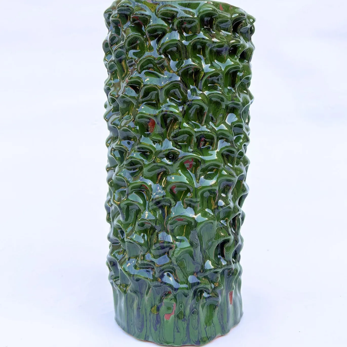 Vaso decorativo Tubino della serie Onda in ceramica verde ossidata