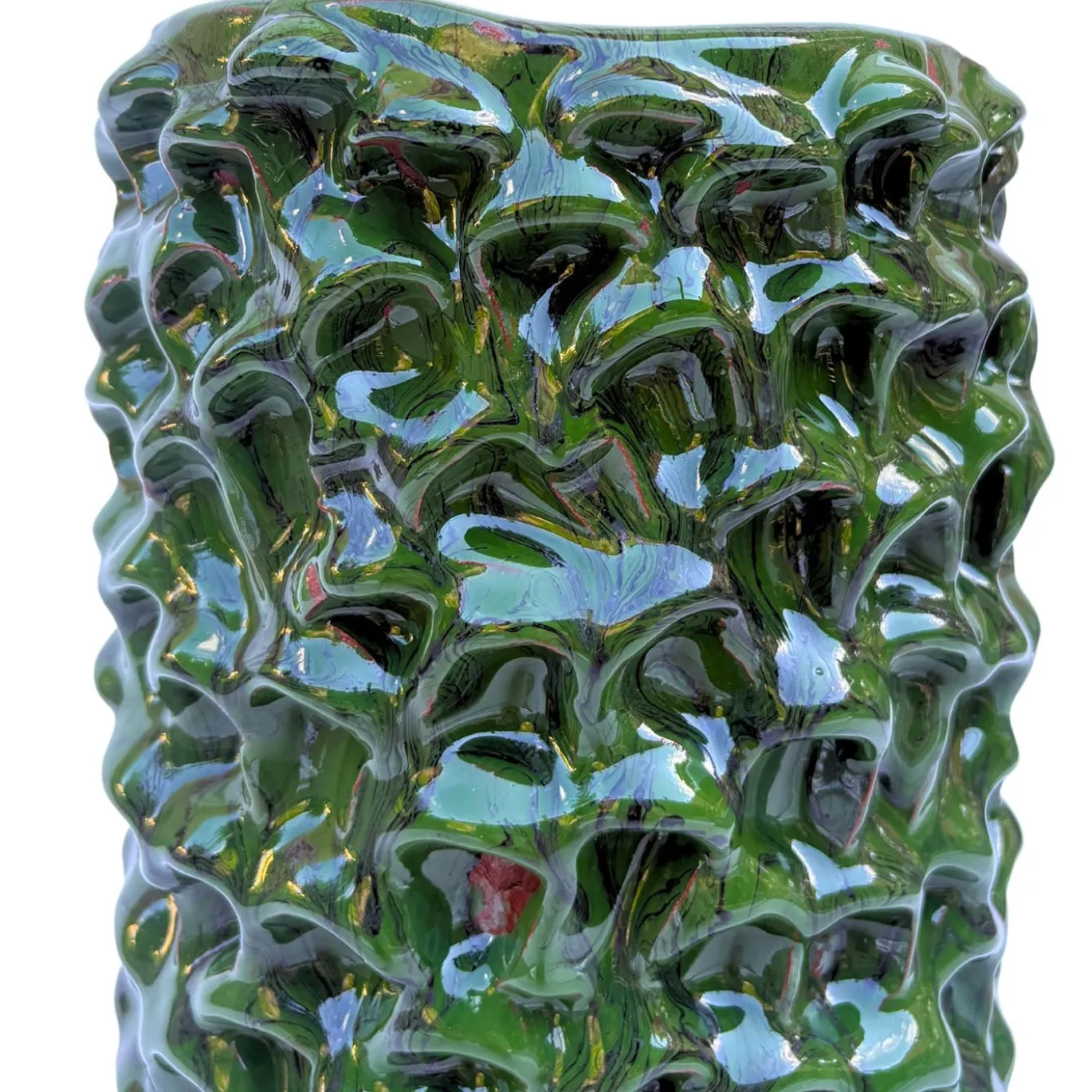 Vaso decorativo Tubino della serie Onda in ceramica verde ossidata