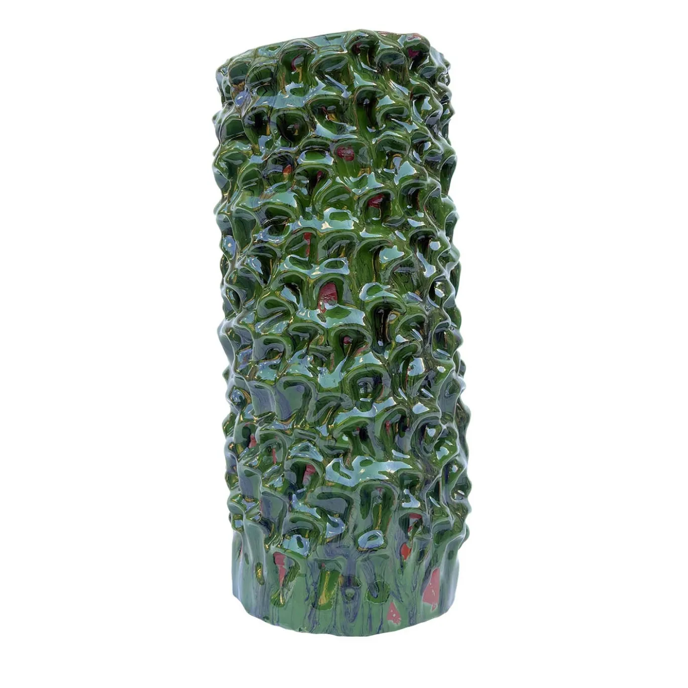 Vaso decorativo Tubino della serie Onda in ceramica verde ossidata