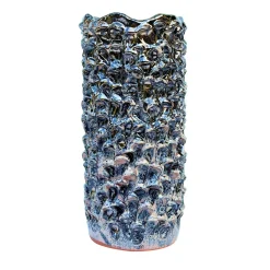 Vaso decorativo Tubino della serie Onda in ceramica rosa metallizzata