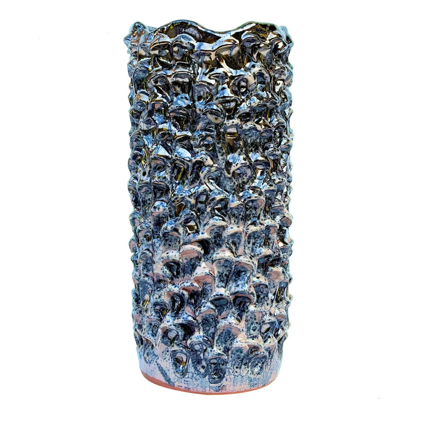 Vaso decorativo Tubino della serie Onda in ceramica rosa metallizzata