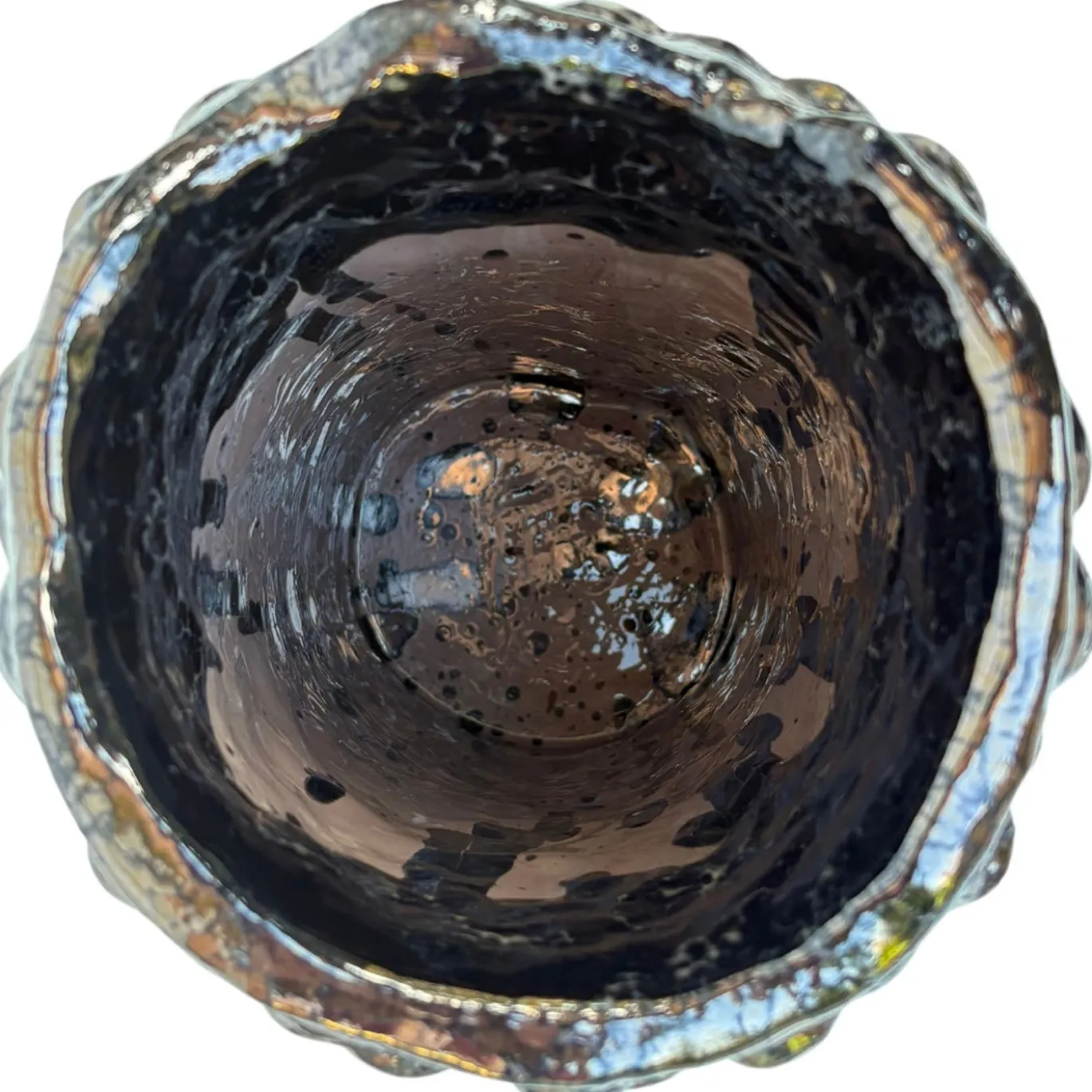 Vaso decorativo Tubino della serie Onda in ceramica rosa metallizzata