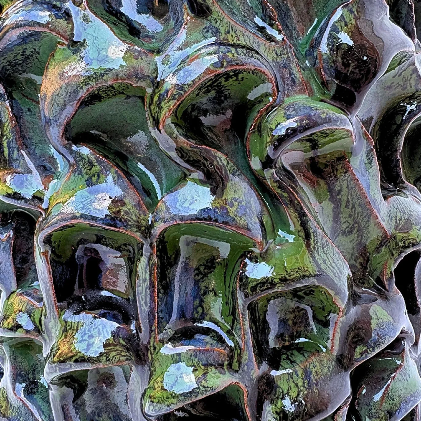 Vaso decorativo Tubino della serie Onda in ceramica verde e blu
