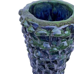 Vaso decorativo Tubino della serie Onda in ceramica verde e blu