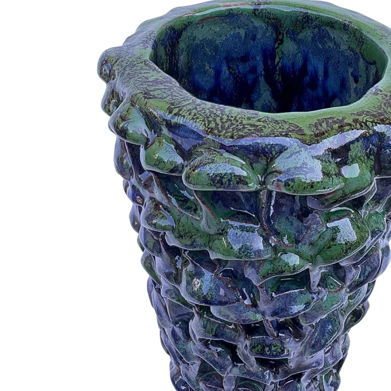 Vaso decorativo Tubino della serie Onda in ceramica verde e blu