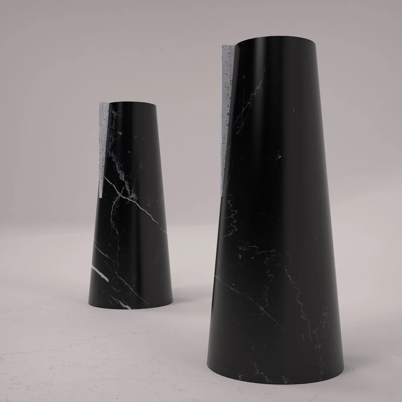 Vaso Elara in marquina nera e travertino