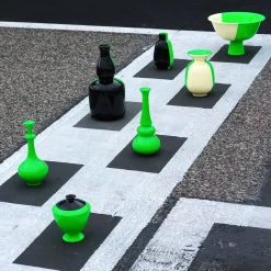 Vaso Essenza Velocità in ceramica verde fluo e nero intenso