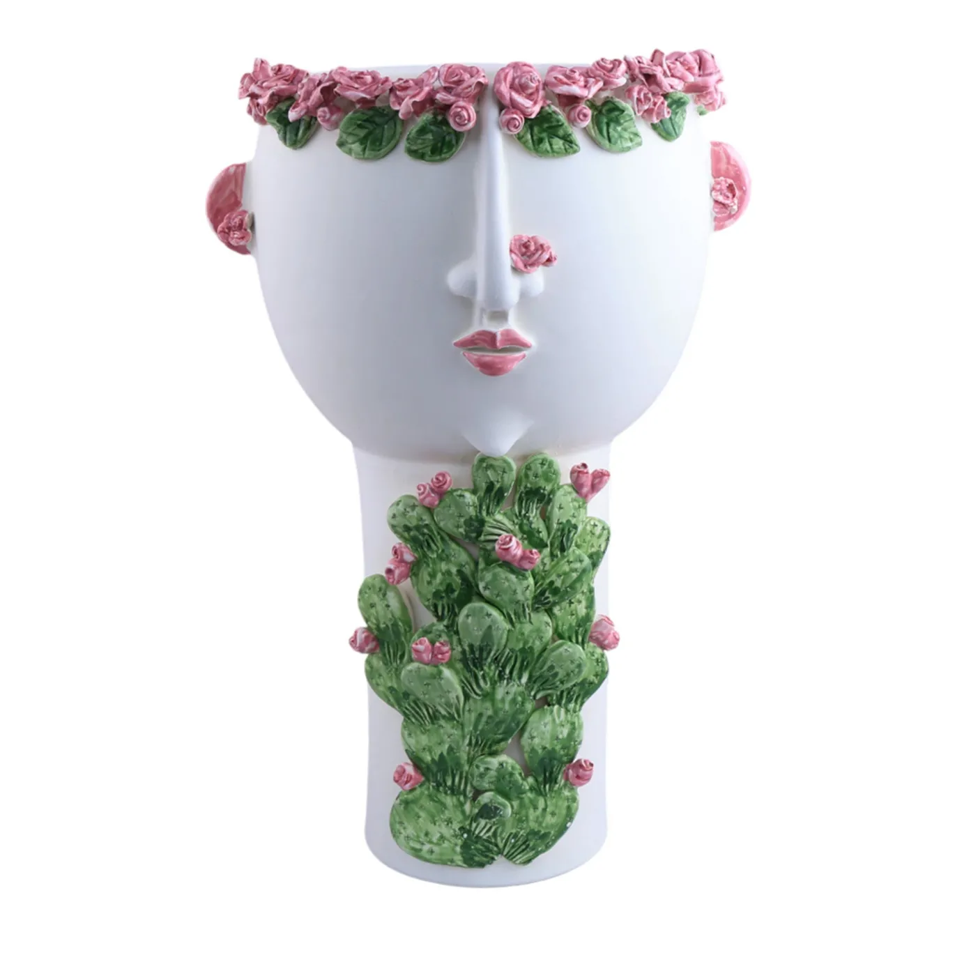 Vaso figurativo Rosalia a collo lungo con rose in rilievo
