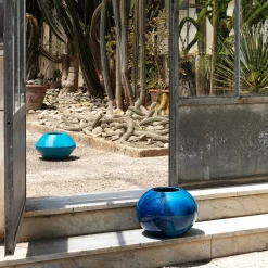 Vaso Geometrico Sfera in Ceramica Blu Antico