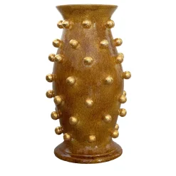 Vaso giallo senape con sfere dorate