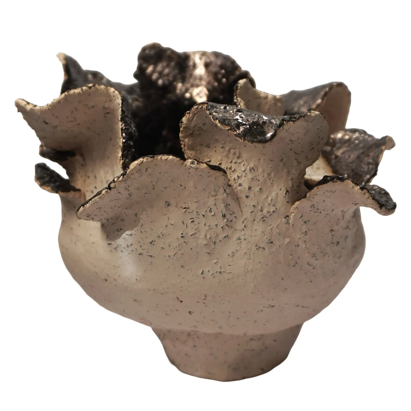 Vaso Golden Flower in ceramica color crema e smalto oro
