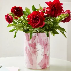 Vaso Grande in Vetro di Murano Rosa con Tecnica Nougat