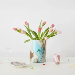 Vaso Grande in Vetro di Murano Acquamarina con Tecnica Nougat