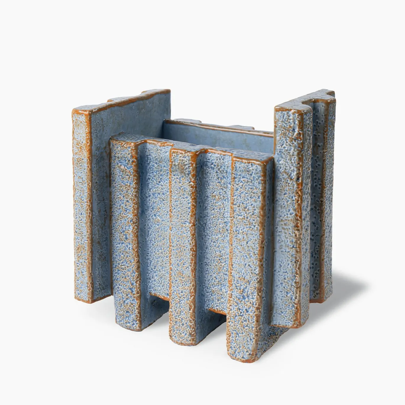 Vaso in ceramica azzurro e arancione Merlate N. 1 di P. Urquiola