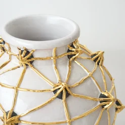 Vaso in ceramica bianca Diamanti con dettagli neri e dorati