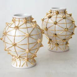 Vaso in ceramica bianca Diamanti con dettagli rosa e oro