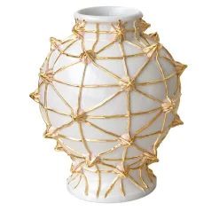 Vaso in ceramica bianca Diamanti con dettagli rosa e oro