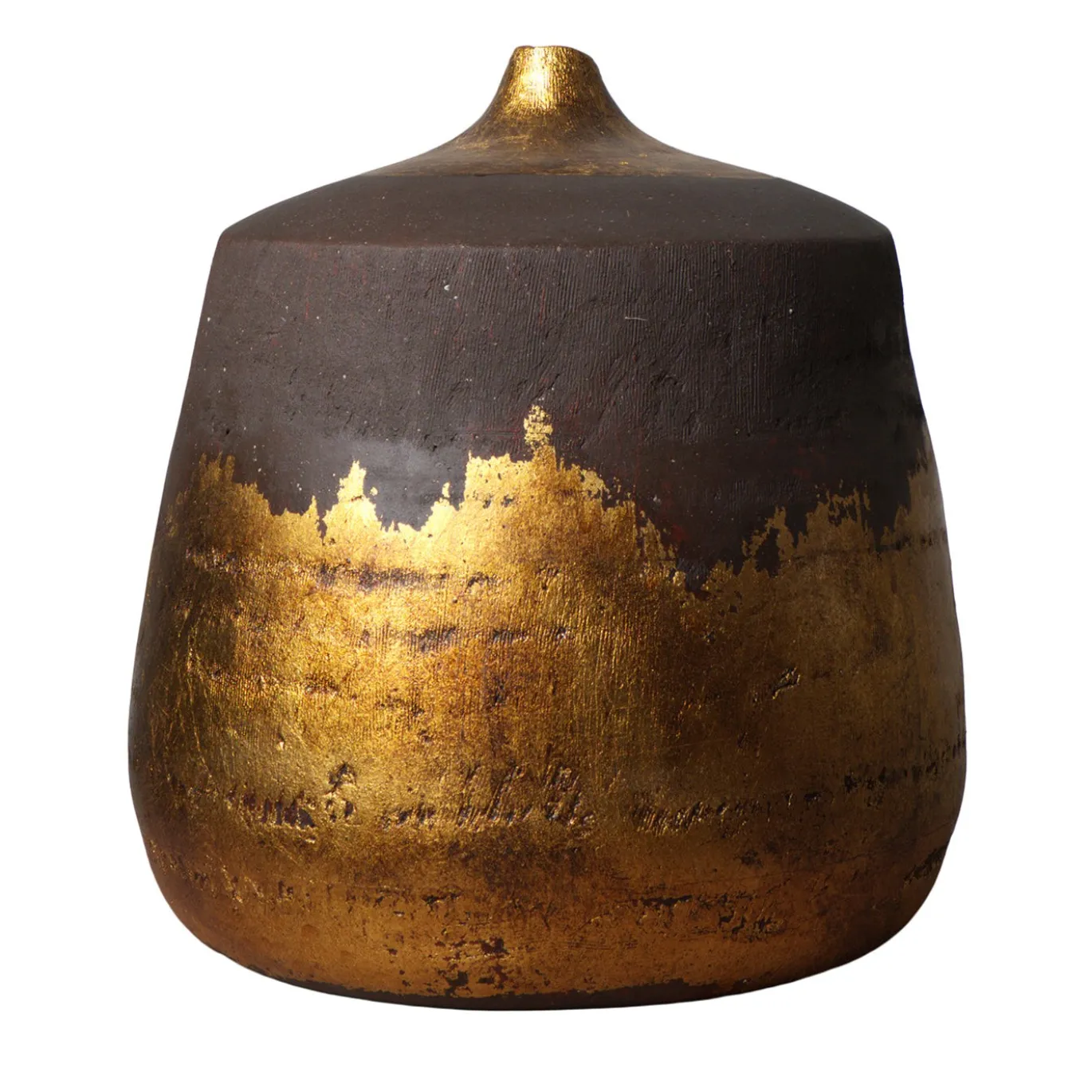 Vaso in ceramica bruna biscuit con foglia oro della collezione Black Sun