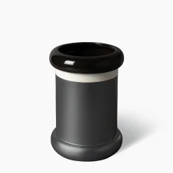 Vaso in ceramica cilindrico grigio e nero di Ettore Sottsass