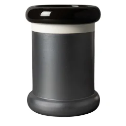 Vaso in ceramica cilindrico grigio e nero di Ettore Sottsass