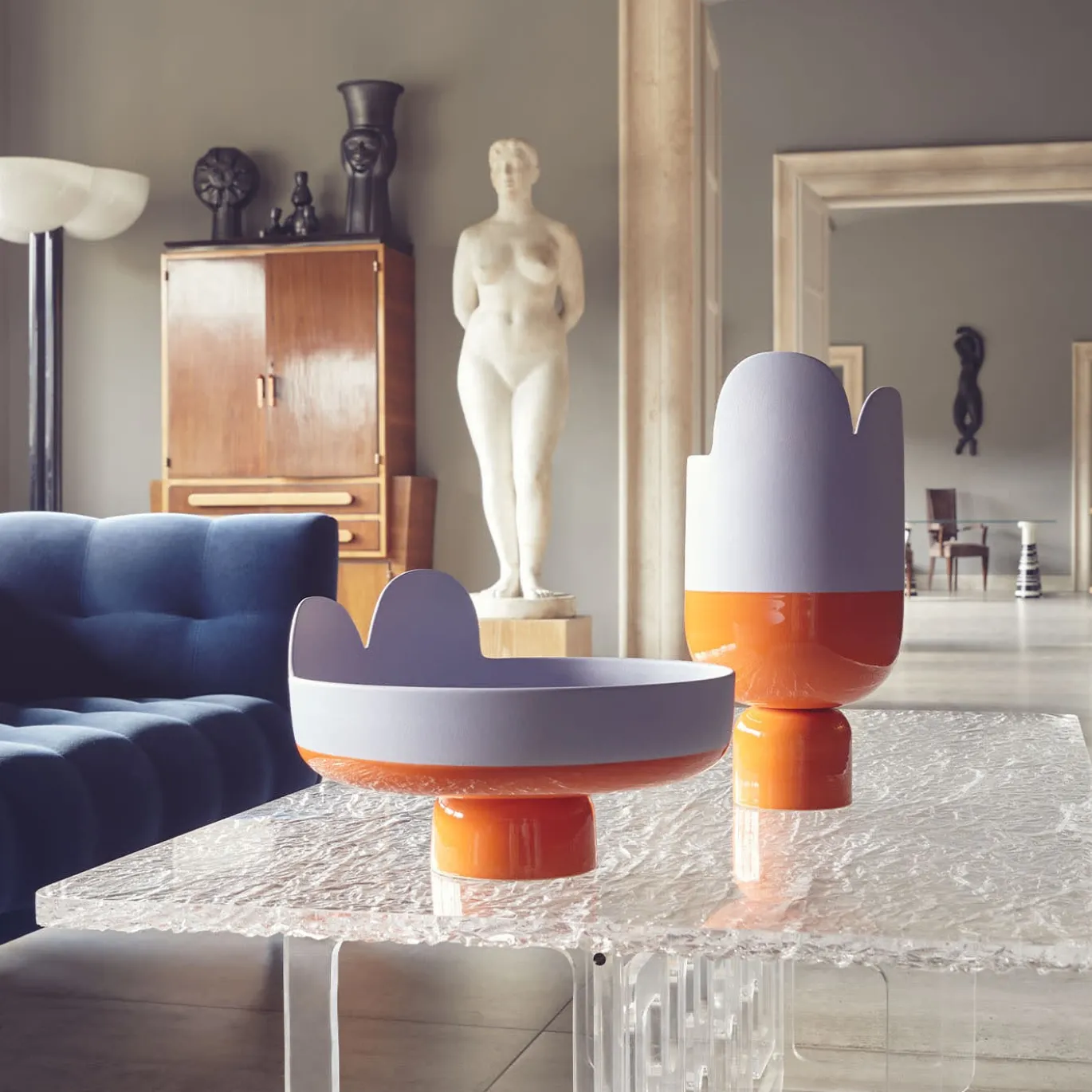Vaso in Ceramica Lilla e Arancione Petali di Luca Binaglia