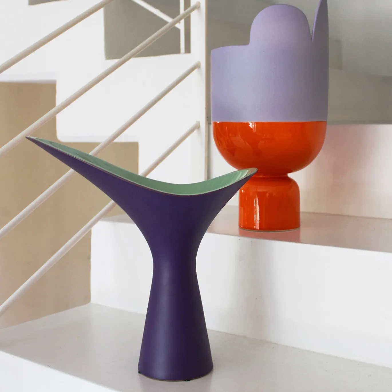 Vaso in Ceramica Lilla e Arancione Petali di Luca Binaglia