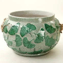 Vaso In Ceramica Lucertole Con Ginkgo