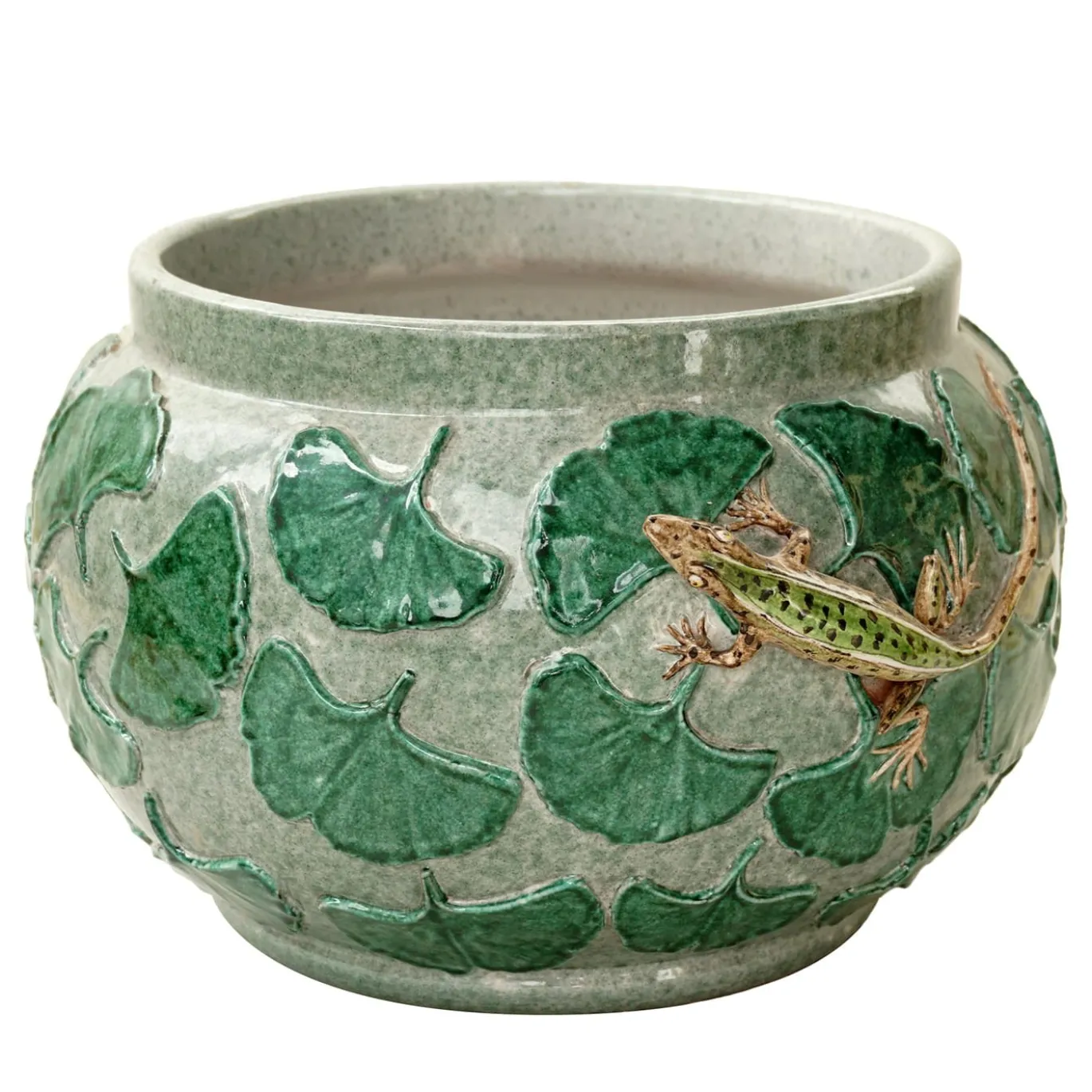 Vaso In Ceramica Lucertole Con Ginkgo
