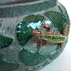 Vaso In Ceramica Lucertole Con Ginkgo